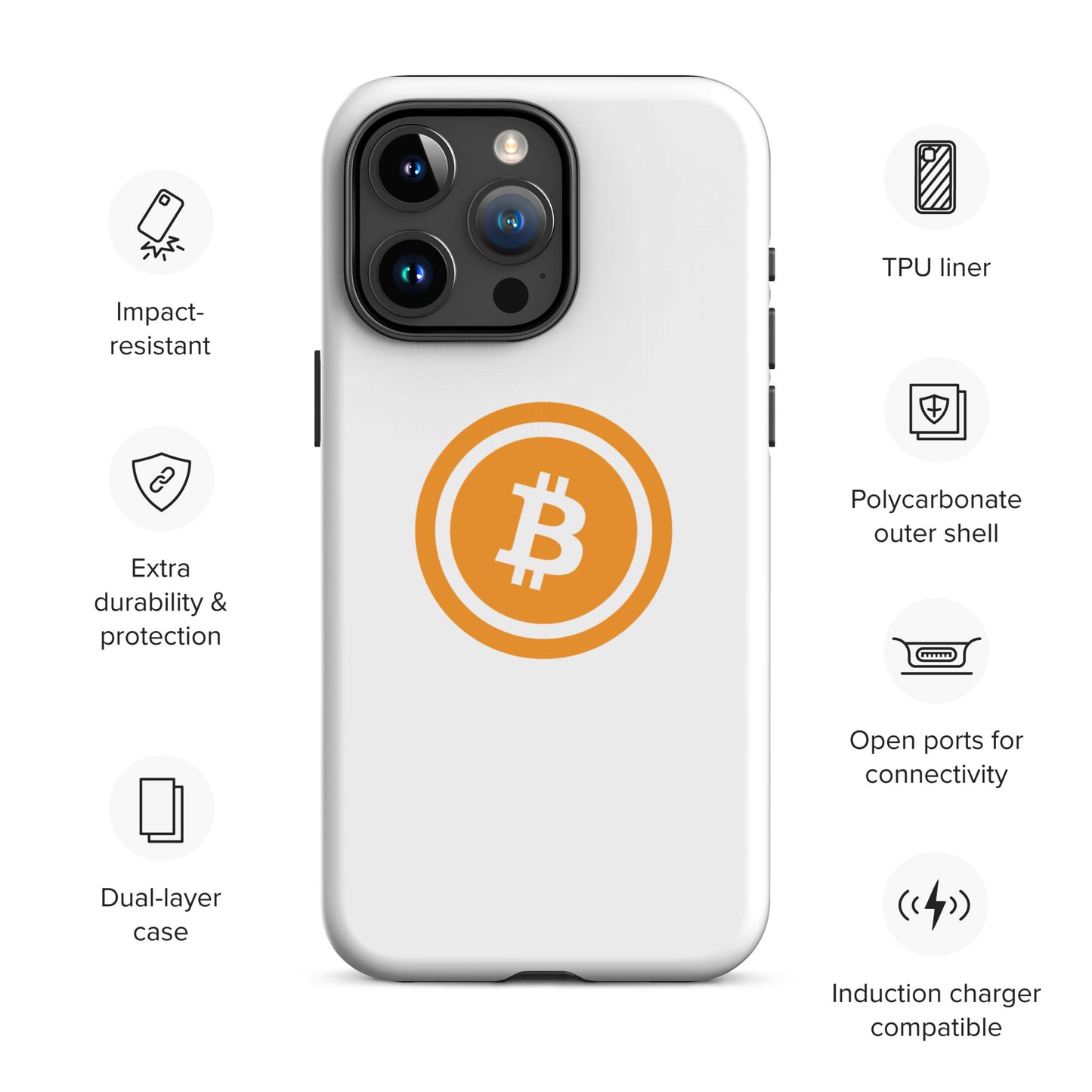Bitcoin kova suojakuori Apple Iphone (läpinäkyvä logo)