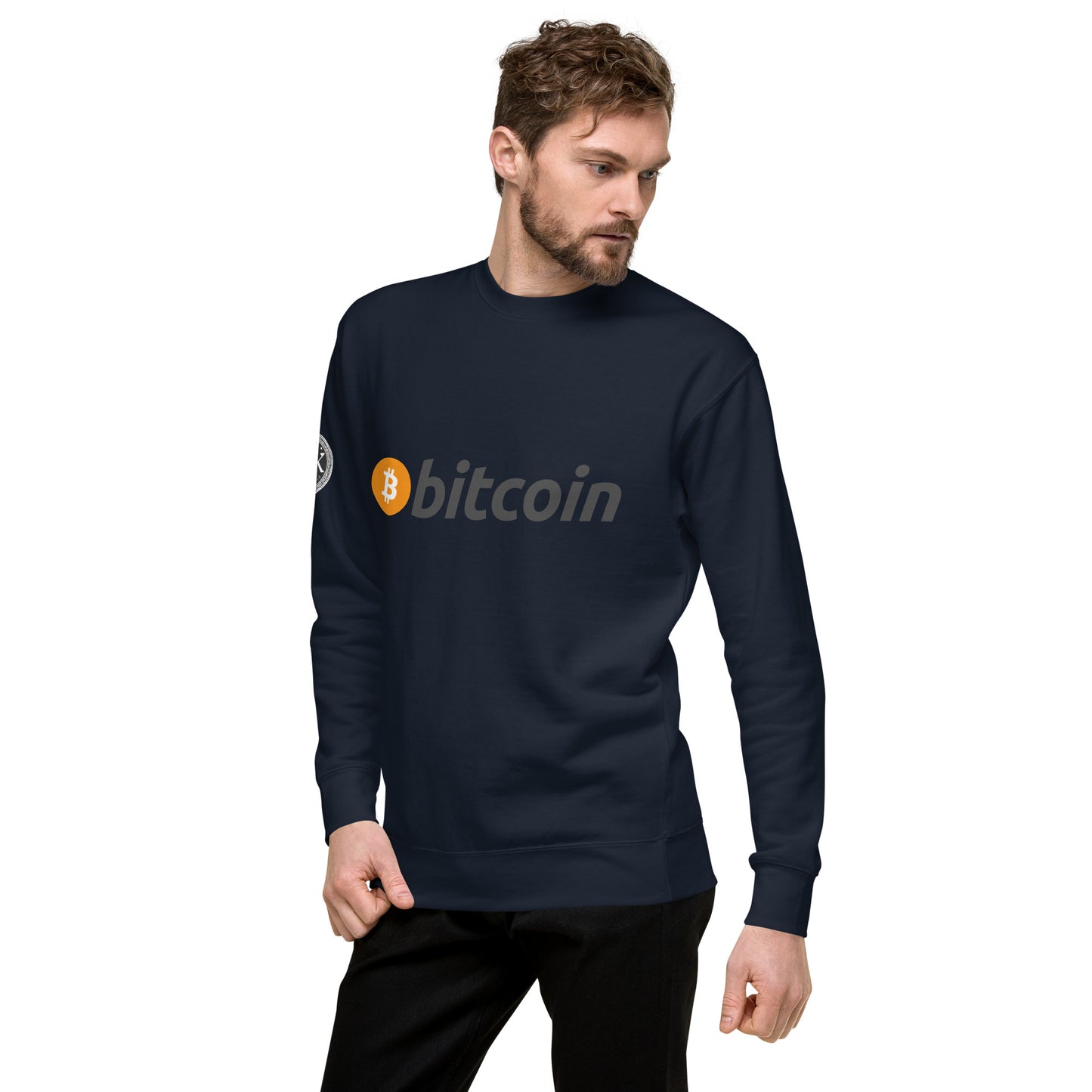 Bitcoin tekstilogo collegepaita